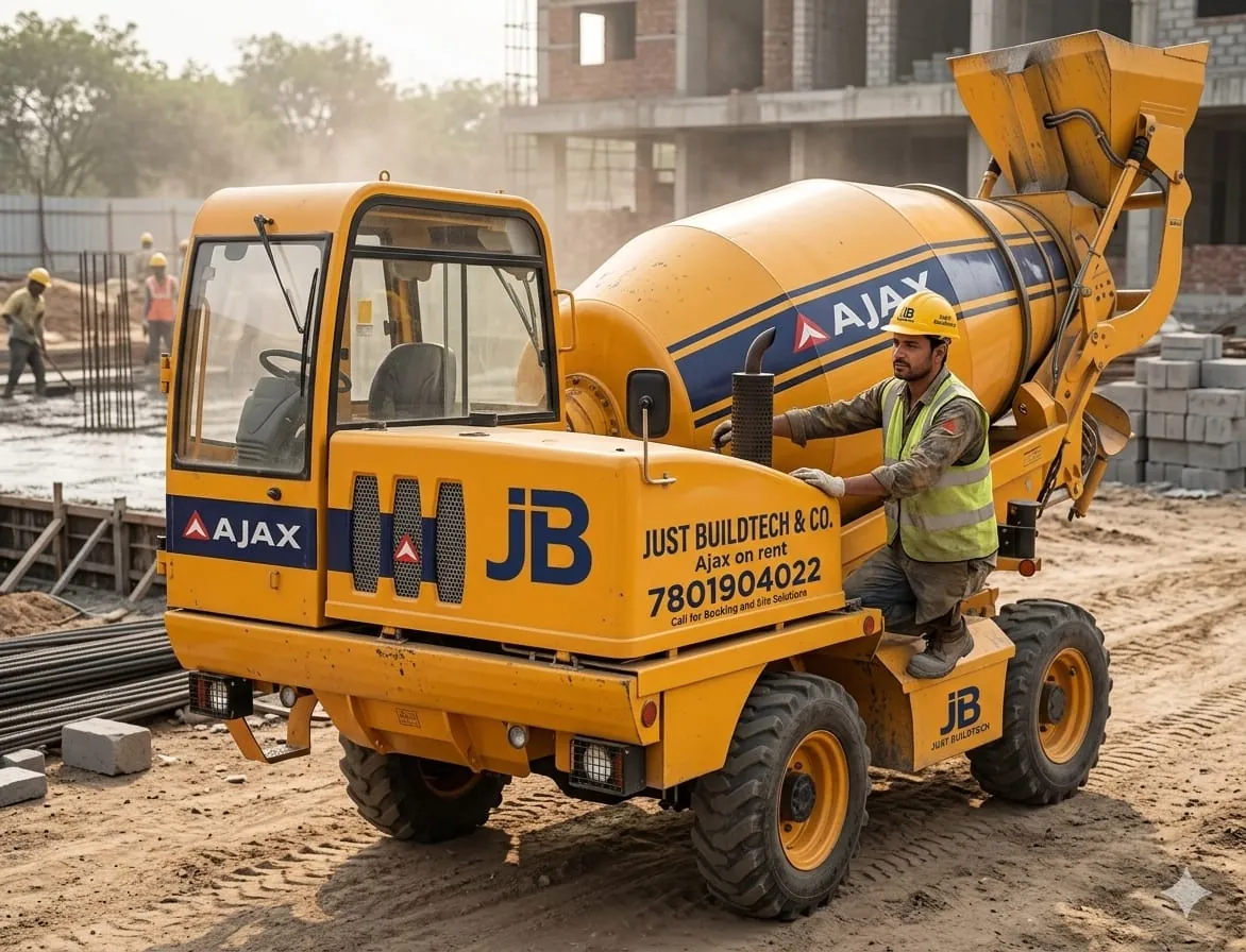 Just Buildtech Ajax Argo 4500 self-loading concrete mixer on a building site