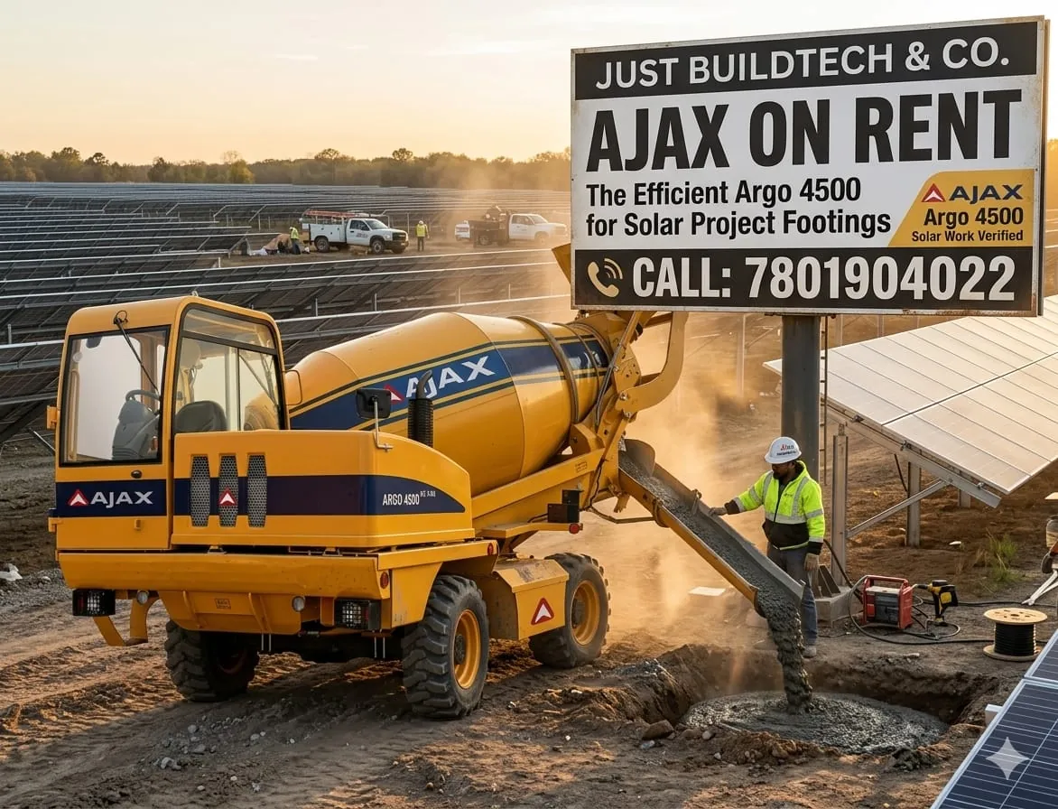 Ajax Argo 4500 pouring concrete into a solar project footing